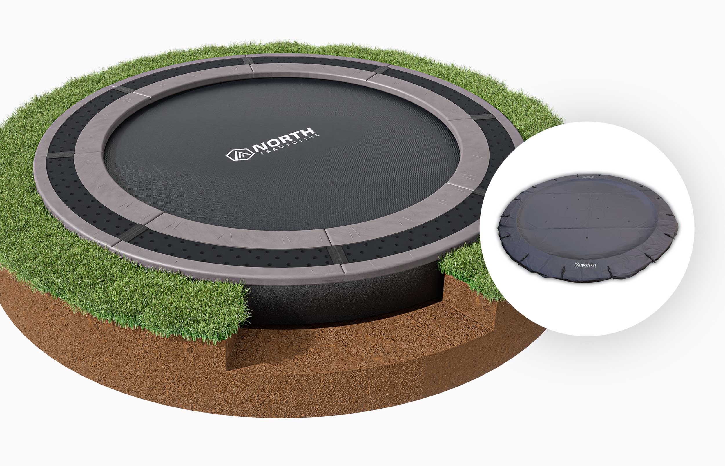 NORTH INGROUND TRAMPOLINE Round / 300 cm Round / Trampoline + Cover Bundle