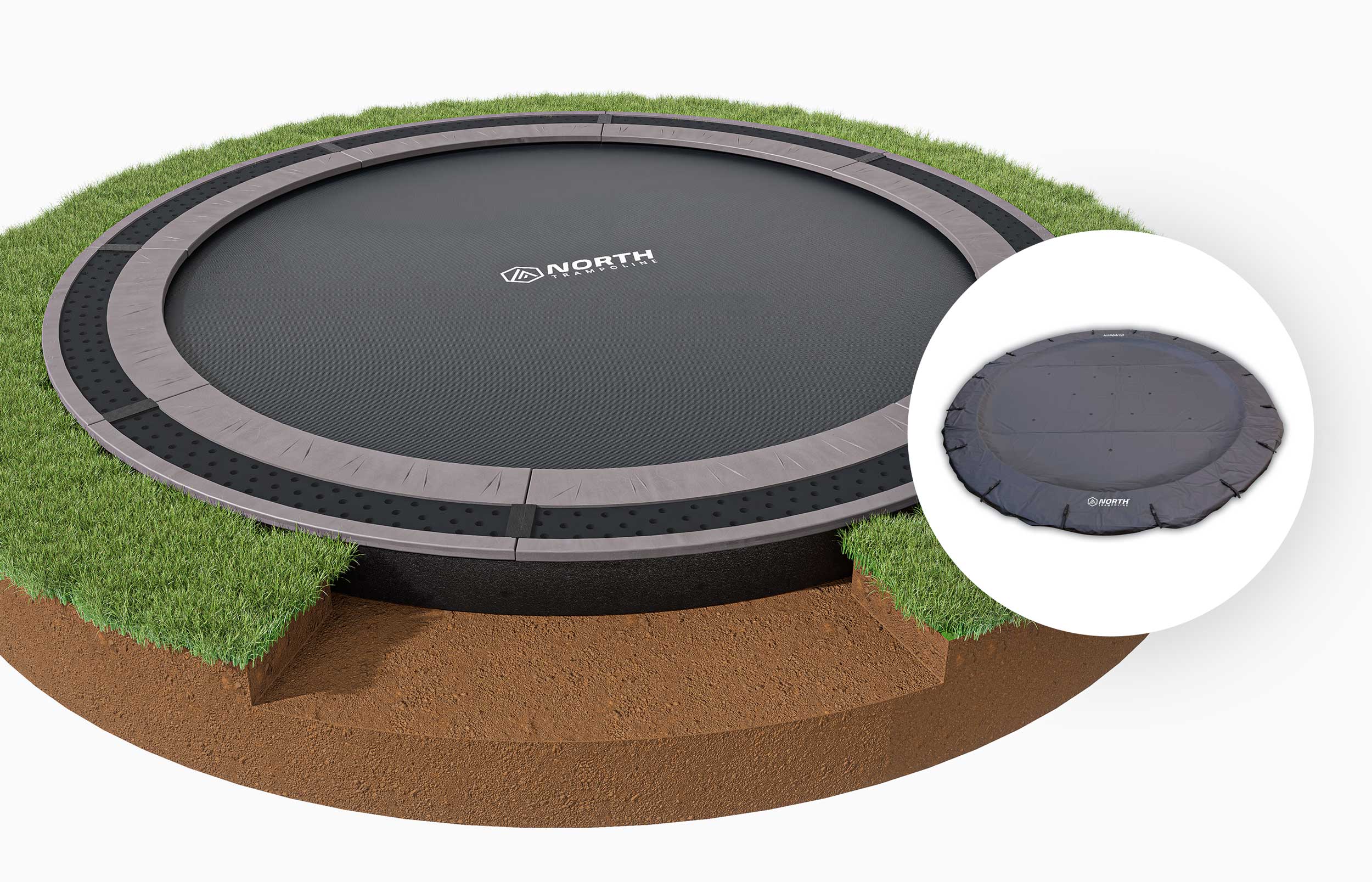 NORTH INGROUND TRAMPOLINE Round / 430 cm Round / Trampoline + Cover Bundle