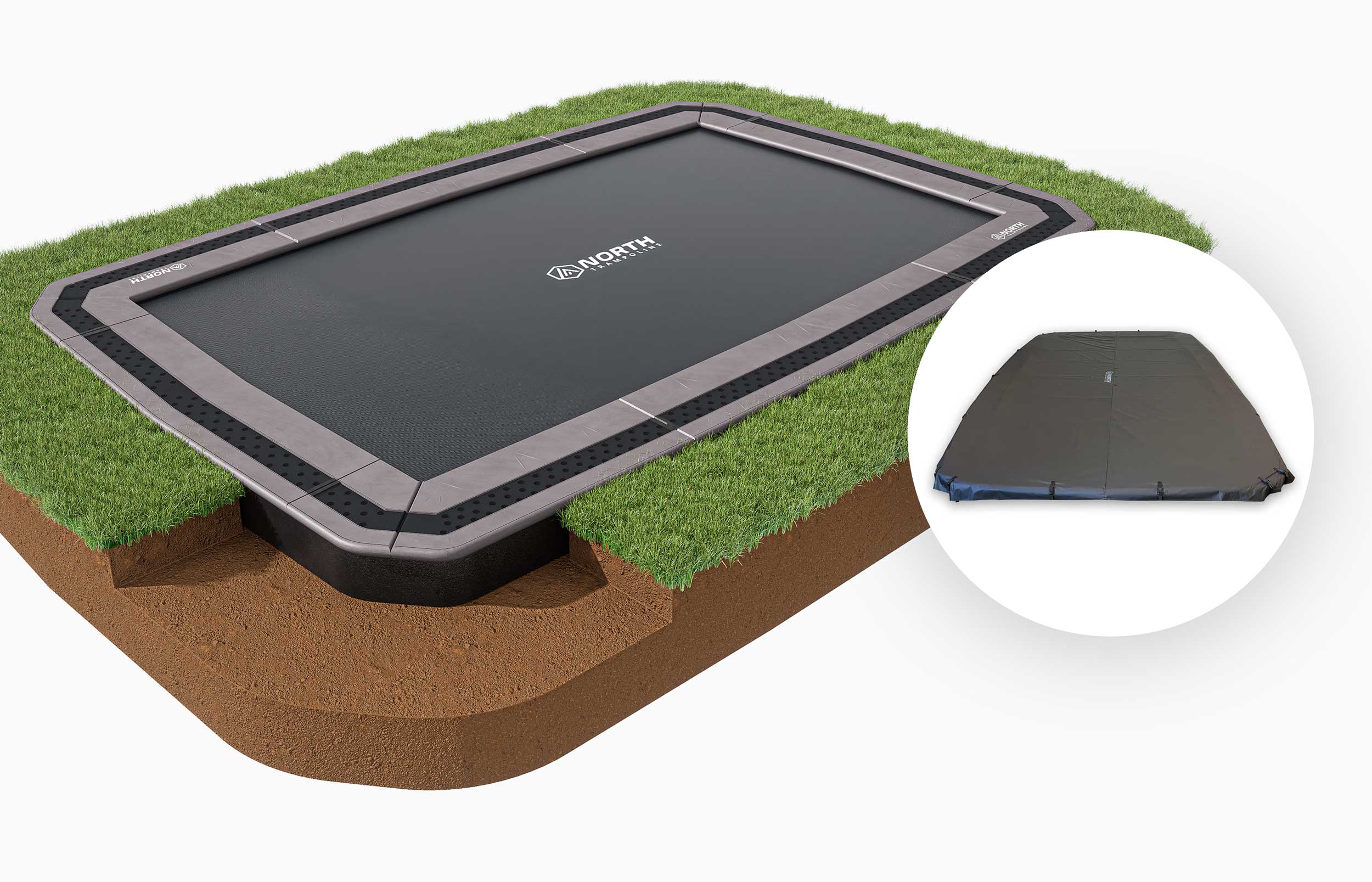 NORTH INGROUND TRAMPOLINE Rectangular / 460 x 310 cm / Trampoline + Cover Bundle