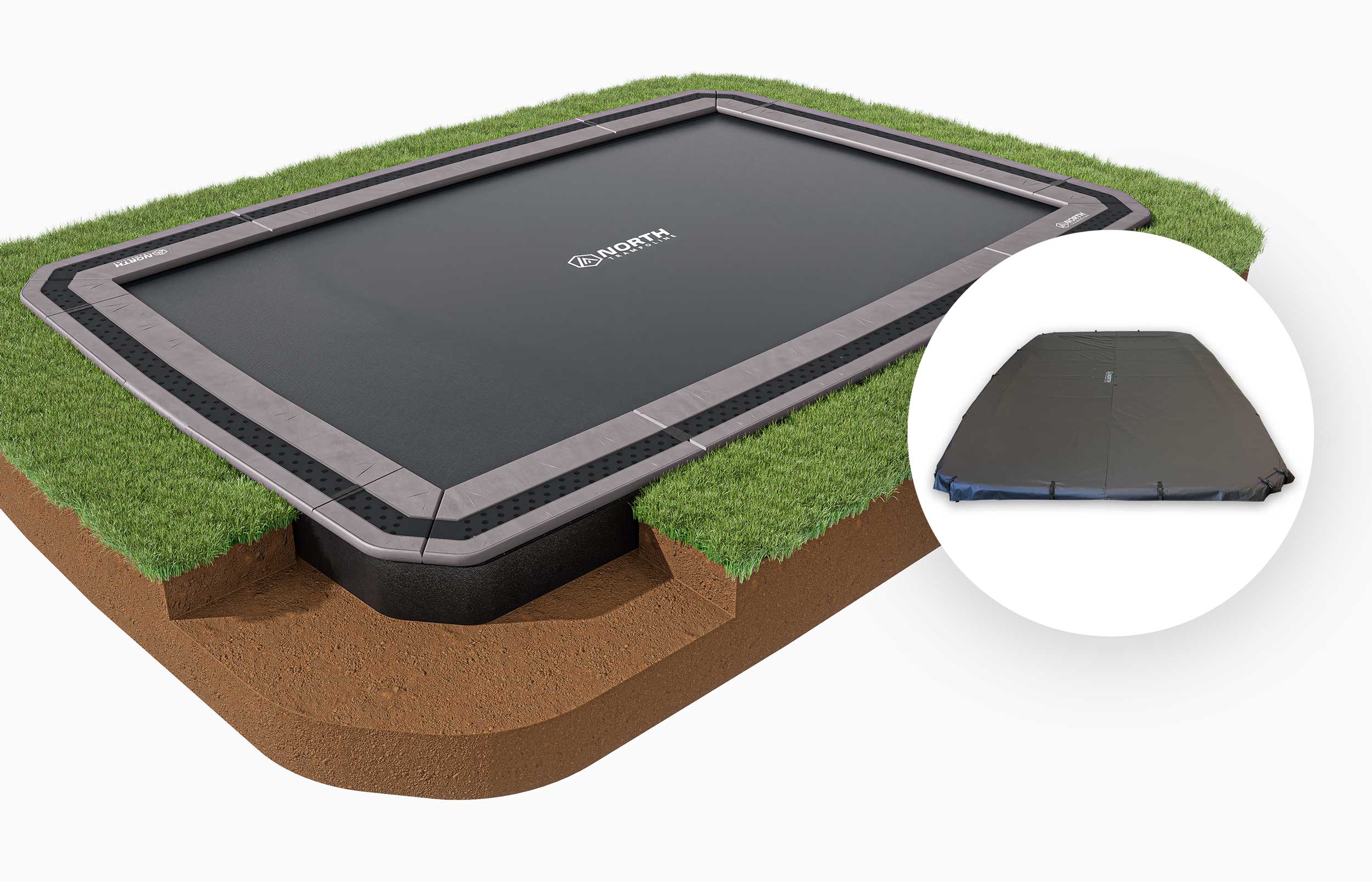 NORTH INGROUND TRAMPOLINE Rectangular / 520 x 360 cm / Trampoline + Cover Bundle