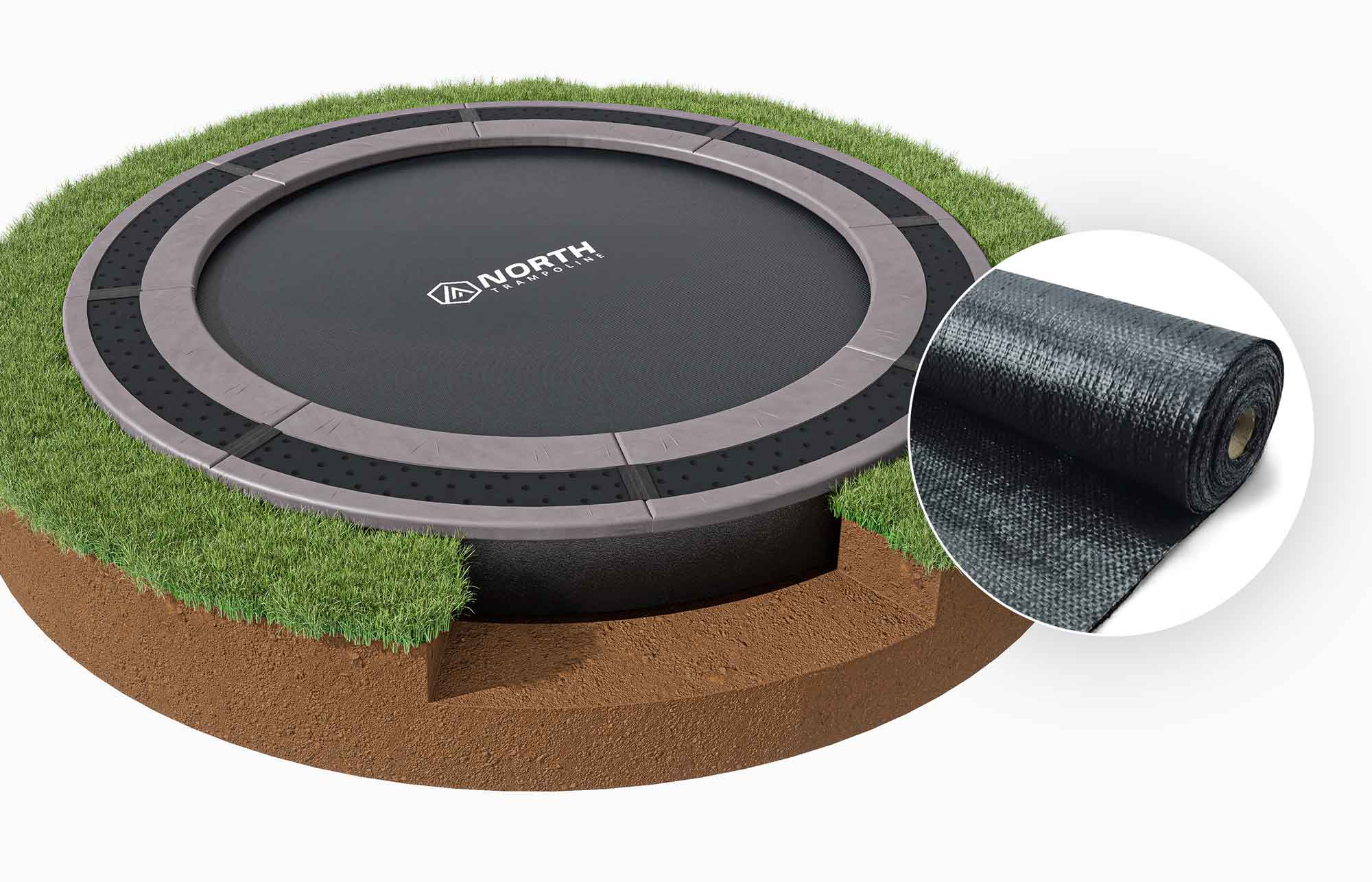 NORTH INGROUND TRAMPOLINE Round / 300 cm Round / Trampoline + Weed Membrane Bundle