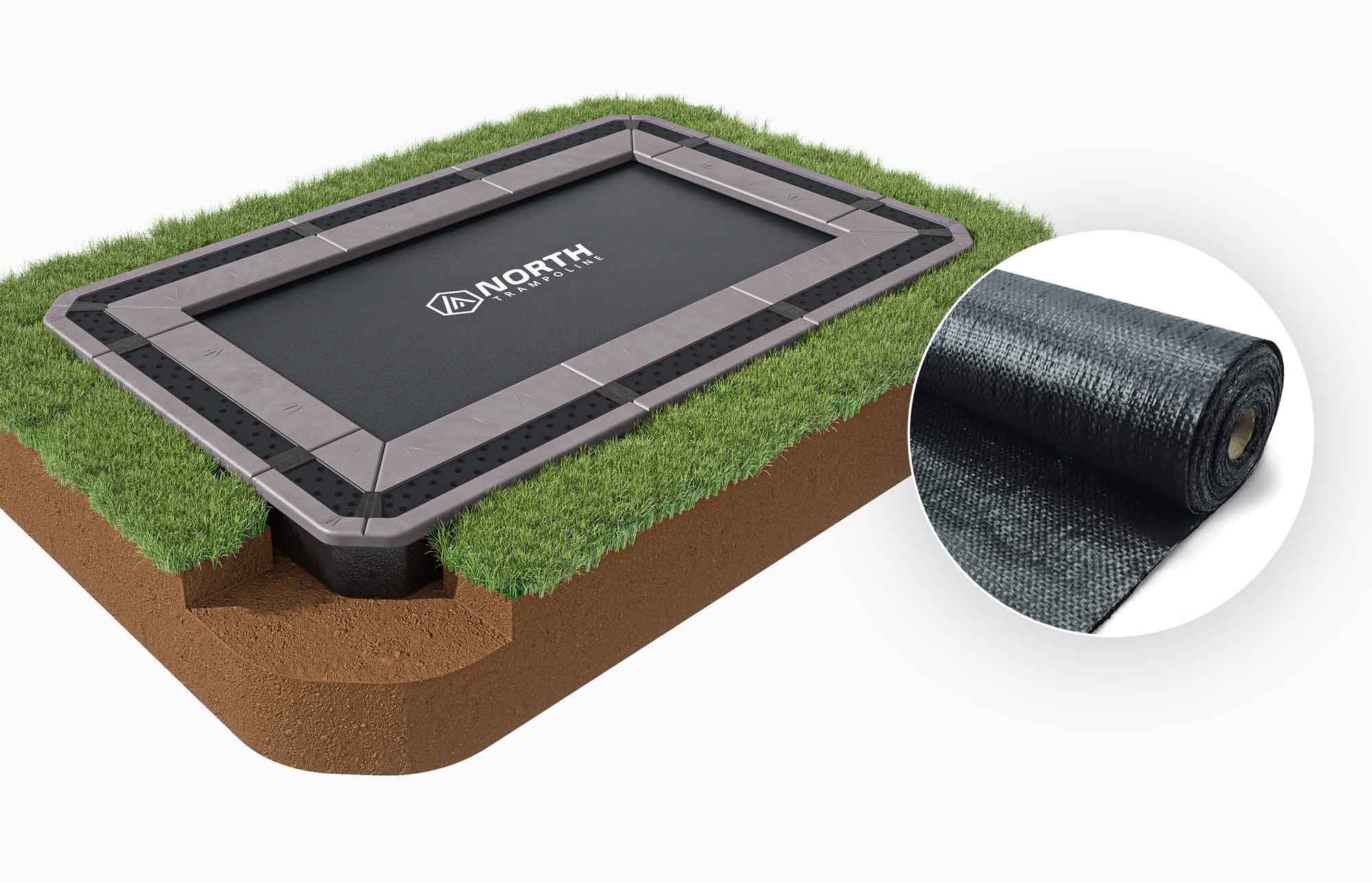 NORTH INGROUND TRAMPOLINE Rectangular / 300 x 180 cm / Trampoline + Weed Membrane Bundle