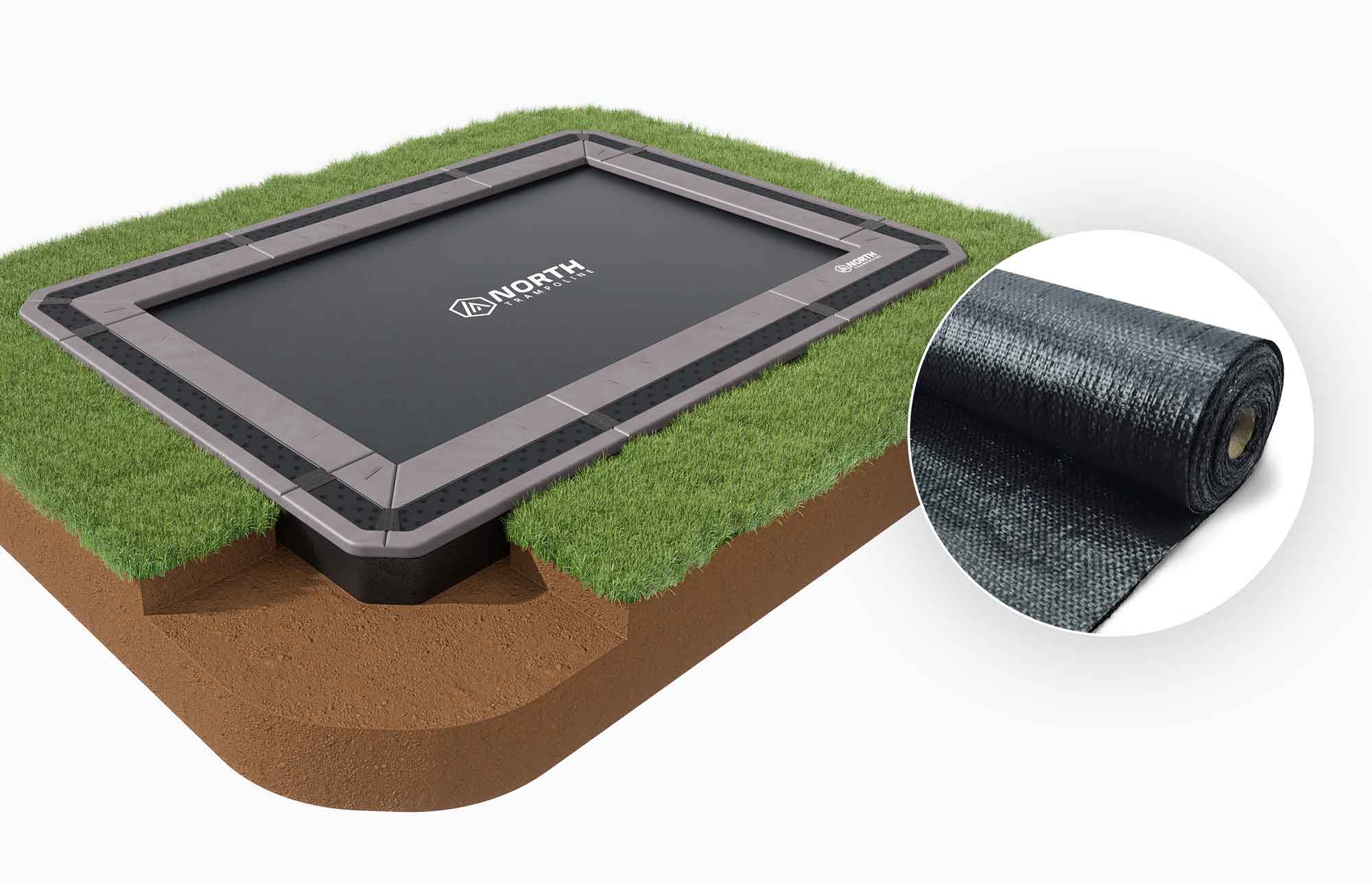 NORTH INGROUND TRAMPOLINE Rectangular / 360 x 240 cm / Trampoline + Weed Membrane Bundle