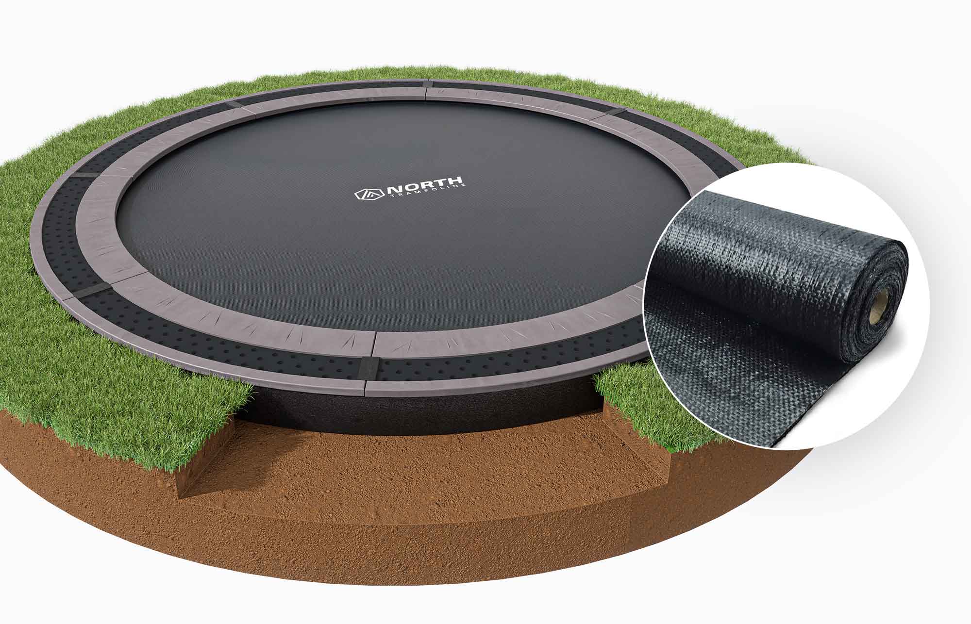 NORTH INGROUND TRAMPOLINE Round / 430 cm Round / Trampoline + Weed Membrane Bundle