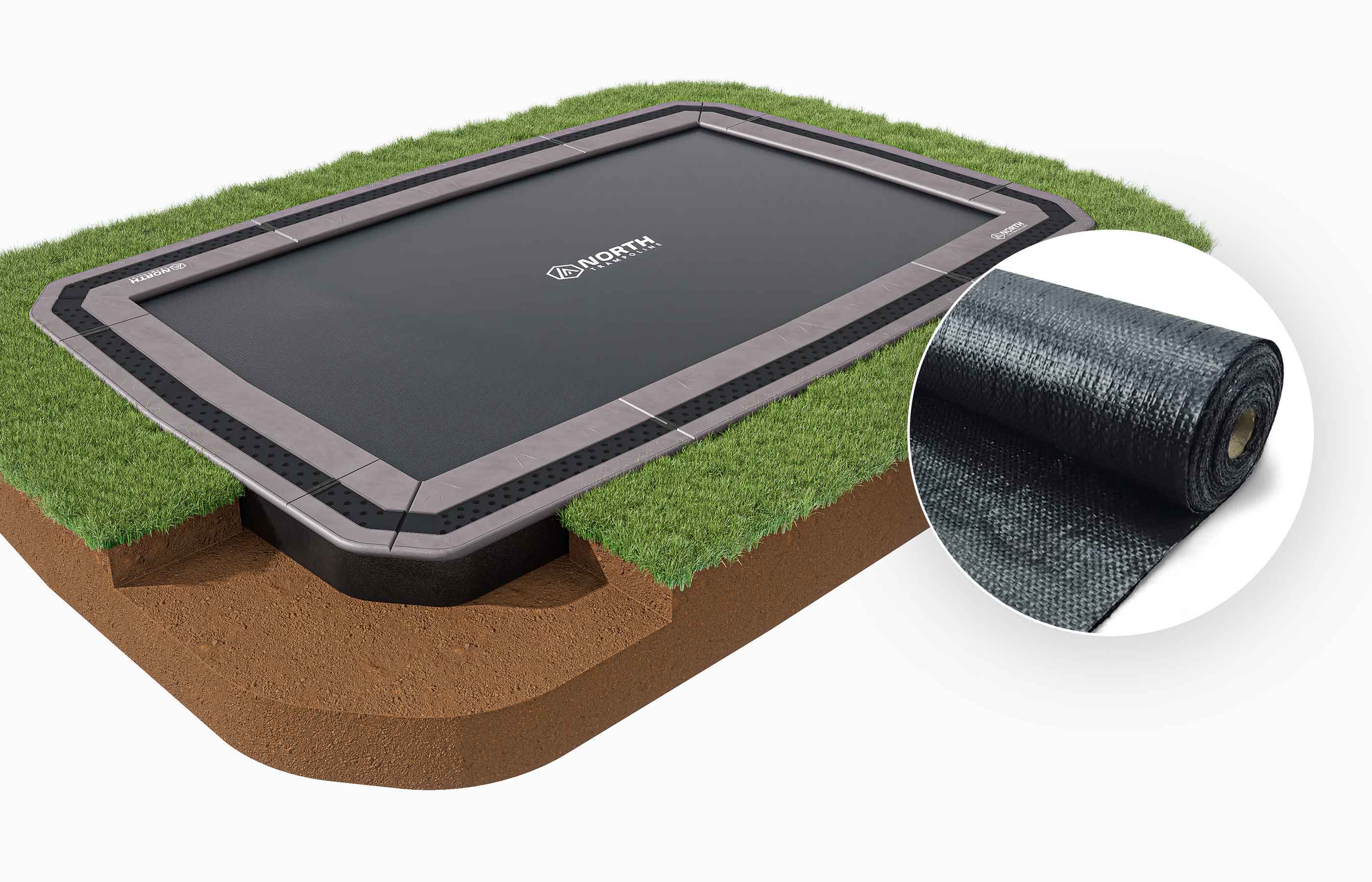 NORTH INGROUND TRAMPOLINE Rectangular / 460 x 310 cm / Trampoline + Weed Membrane Bundle