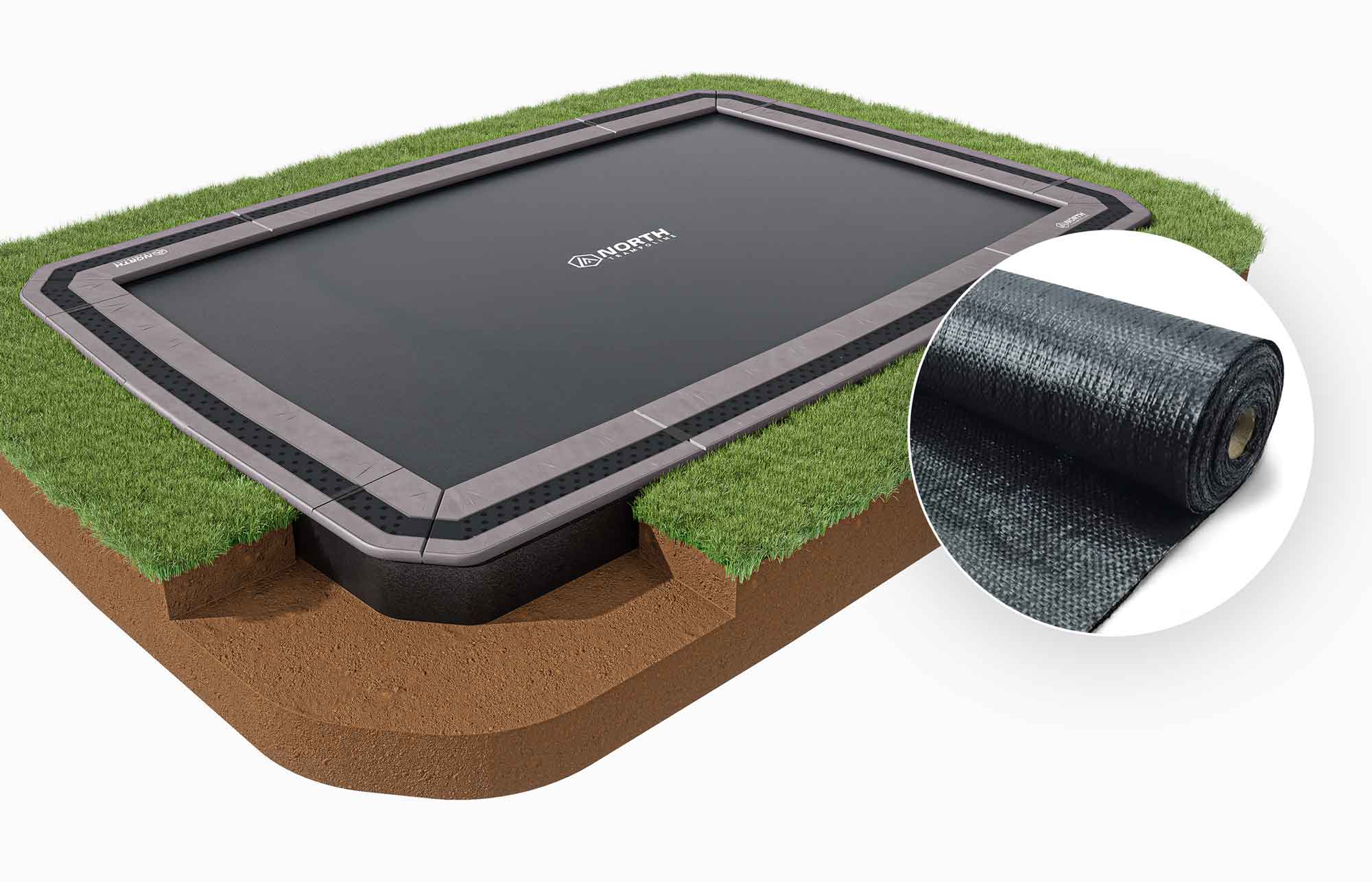 NORTH INGROUND TRAMPOLINE Rectangular / 520 x 360 cm / Trampoline + Weed Membrane Bundle