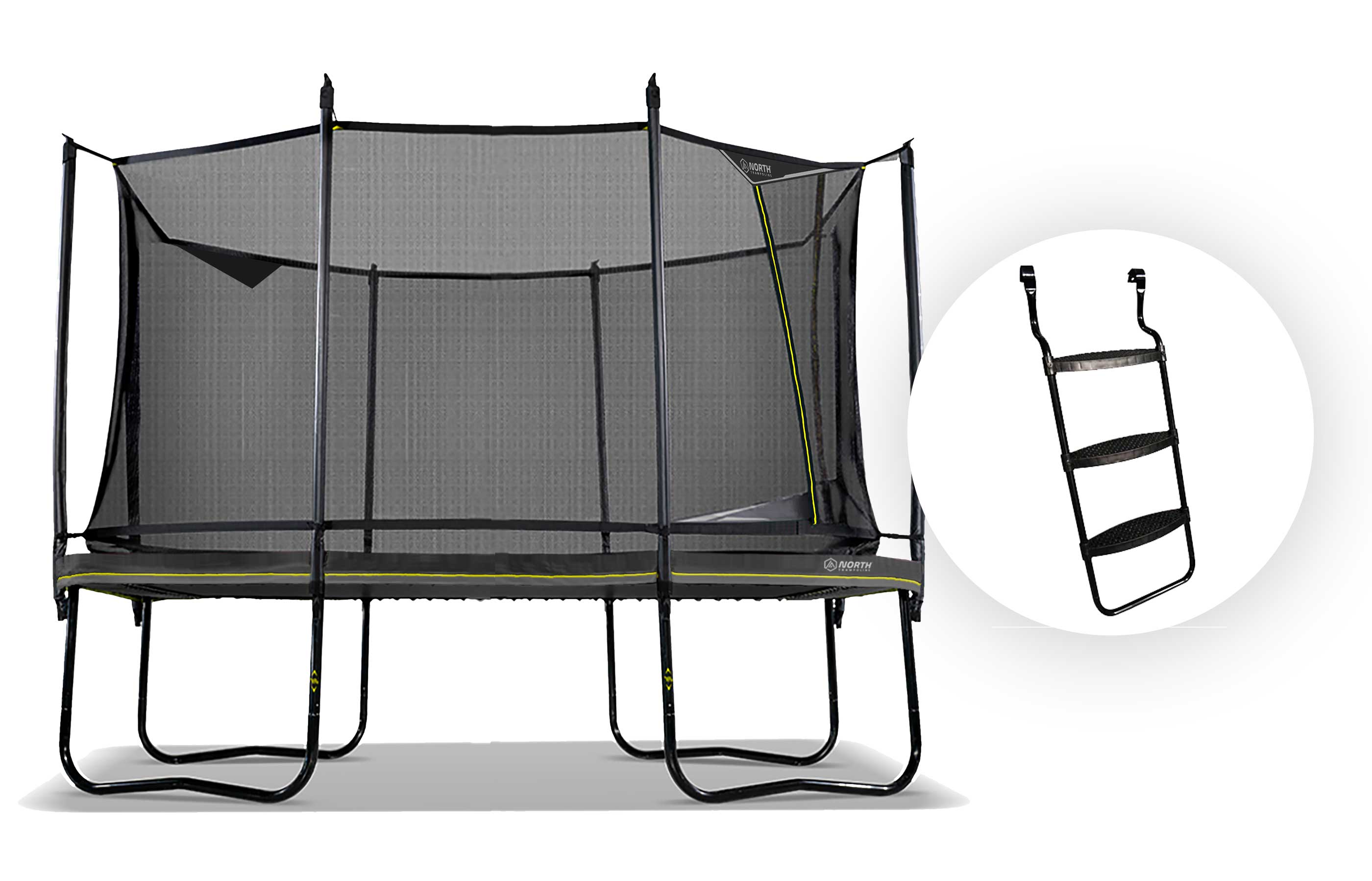 North Performer Trampoline Rectangular / Black / Trampoline + Ladder Bundle